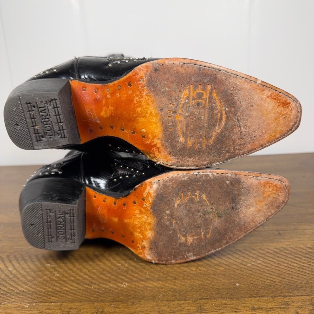 Corral Cowboy Boots Womens 6.5 Black Studded Leather Western Snip Toe Cowgirl - Picture 6 of 13